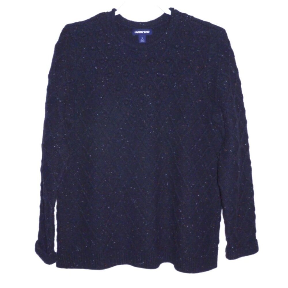 LANDS END dark blue cable knit heavier pullover sweater Women's size L 14-16
